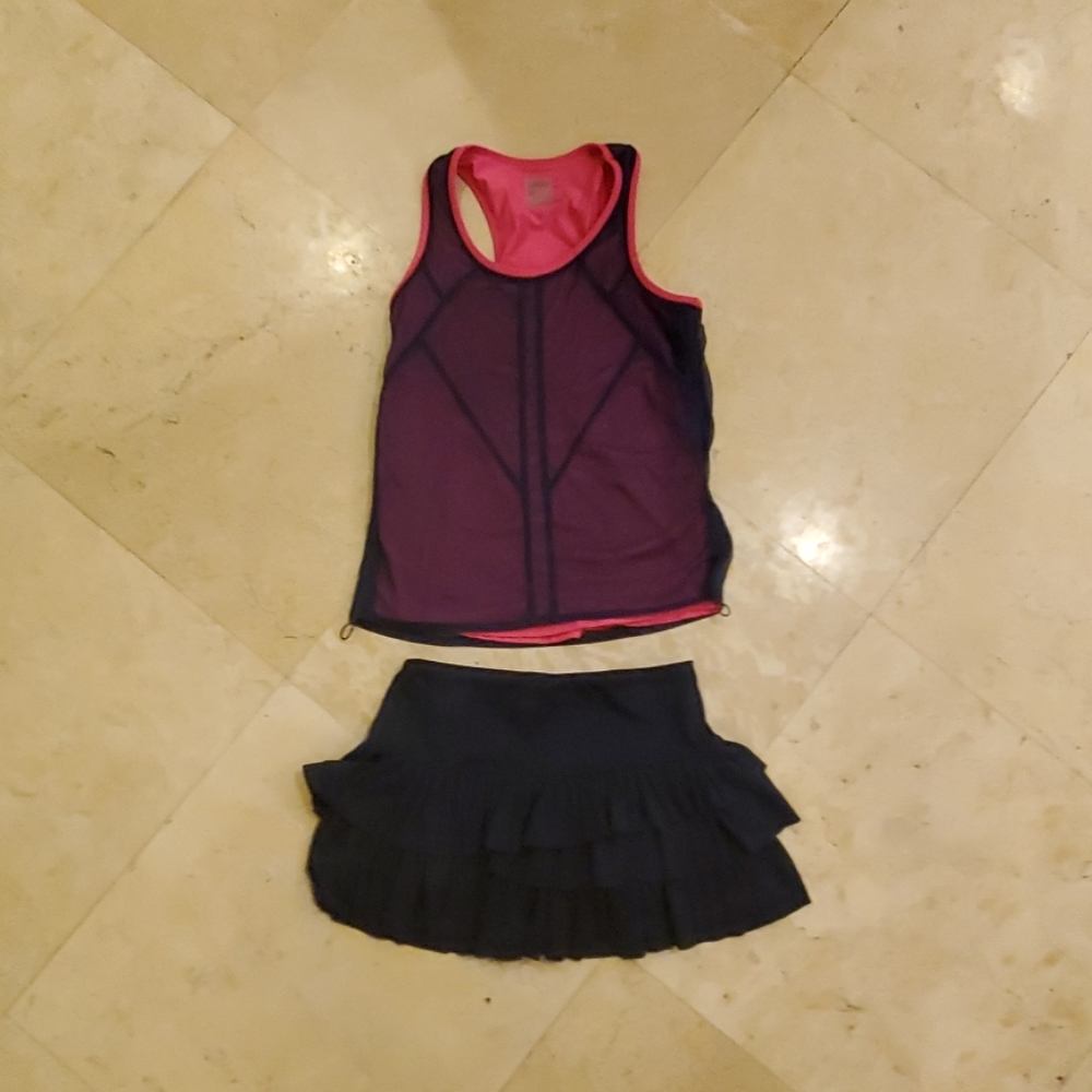 Lucky in Love Pink and Blue Skirt/Tank Tennis Set